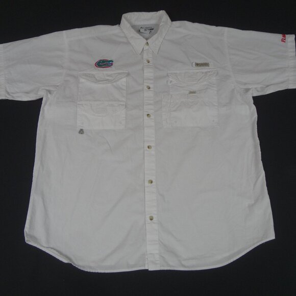 COLUMBIA SPORTSWEAR UF FLORIDA GATORS WHITE BUTTON UP VENTED SHIRT 2XL XXL K907 - Picture 1 of 16
